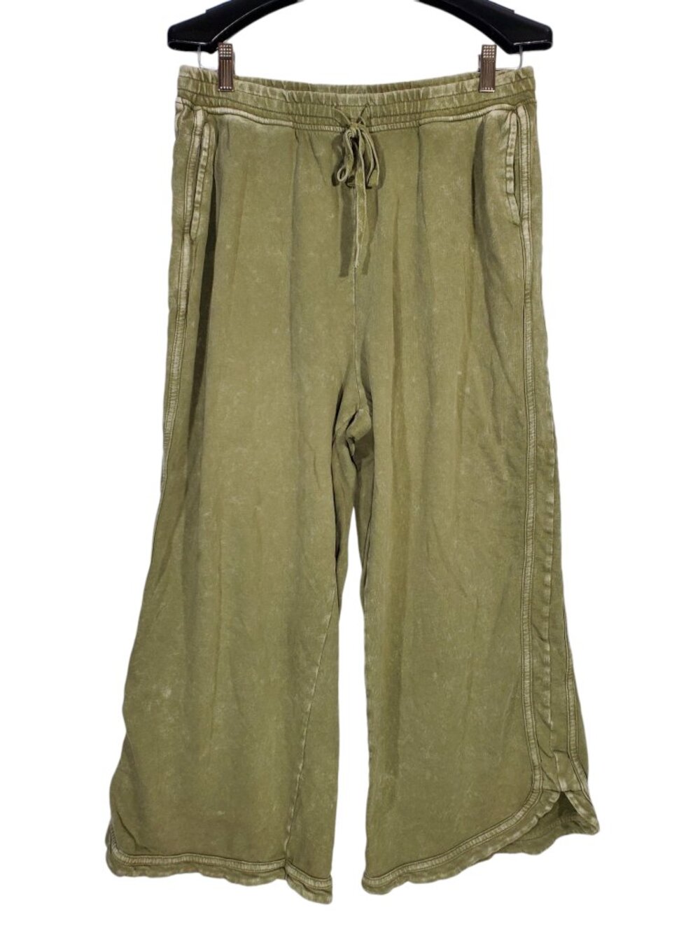 Three Bird Nest So Comfy Wide Leg Pants Cropped Women's L Olive Green Cotton
